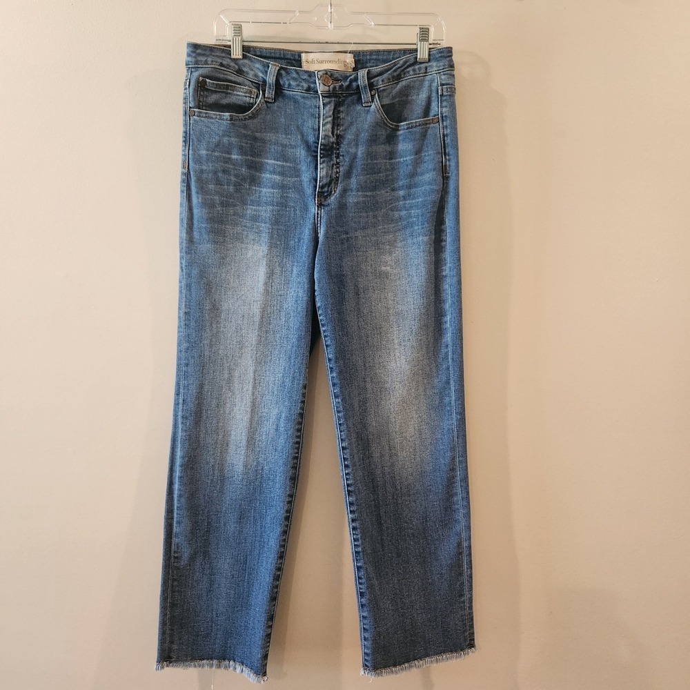Soft Surroundings Cropped Straight Leg Jeans Womens Size 14 Frayed‎ Hem Hi Rise